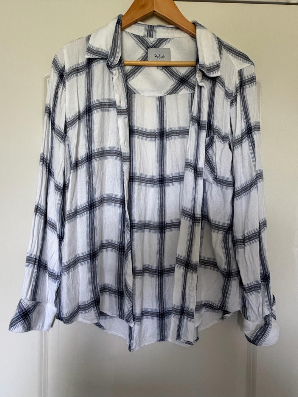 Rails White and Navy Plaid Button-Down Shirt